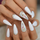 Nails Pink White Gradient Nails Luxury 3D Diamond Rhinestone Inlaid Steeple Long Nail