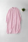 Pink Striped Loose Fit Shirt Dress Women's Spring Autumn Long Skirt