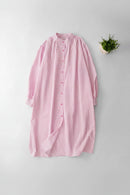 Pink Striped Loose Fit Shirt Dress Women's Spring Autumn Long Skirt