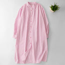 Pink Striped Loose Fit Shirt Dress Women's Spring Autumn Long Skirt