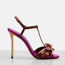 Women Rhinestone Flower Heel Sandals Floral Satin Ankle Strap Stiletto Elegant Sandals