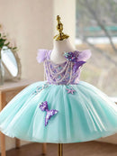 Girls Mermaid Princess Costume Sequin Fish Scale Tutu Dress with Bow Kids Birthday
