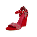 Refined Ladies High Heel Sandals Wedge Heel Rhinestone Band Open Toe Covered Heel