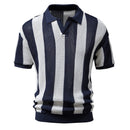 Vintage Hollow Out Knit Polo Shirt Men Summer Short Sleeve Lapel Loose Casual Knitted Tops Men Clothes