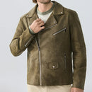 Men Leather Jacket Autumn Motorcycle Tie Dye Leather Coat High Lapel Biker Jacket Outerwear