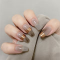 24Pcs Medium Coffin Press on Nails Simple Ballet Nails Glitter Diamond Stick on Nails French Ombre Nail Art