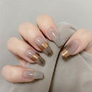 24Pcs Medium Coffin Press on Nails Simple Ballet Nails Glitter Diamond Stick on Nails French Ombre Nail Art