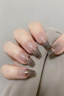 24Pcs Medium Coffin Press on Nails Simple Ballet Nails Glitter Diamond Stick on Nails French Ombre Nail Art