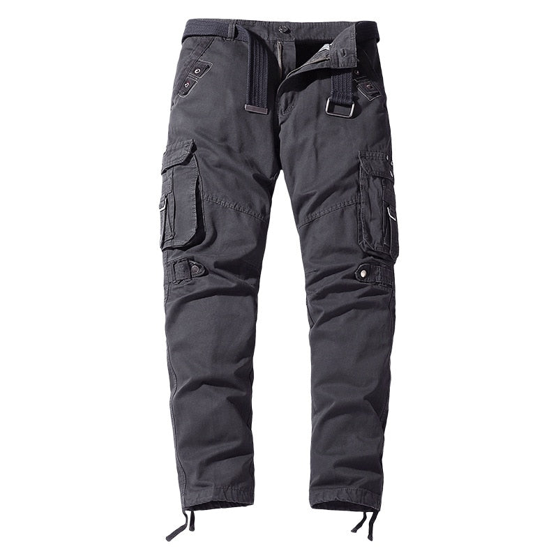 Cotton Cargo Pants Men Casual Straight Solid Trousers Military Tactical Sports Pants Jogging