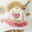 Kids Clothing Set 2 PCS Sweater Suit Heart Knit Pullover And Tulle Skirt Girls Clothing Set