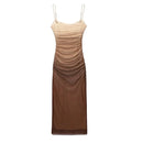 Women Vintage Ruched Mesh Sling Dress Party