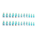 24pcs Starfish Seashell Patterns Press On Nails Summer Ocean Series Blue Long Stiletto False Nails Fresh Seascape Nail