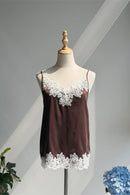 Lace Splices Women Silk Camisole Top Summer Simple Ladies Sleeveless Sling Tank Top