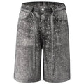 Gray denim shorts with rhinestone accents on a white background, Obroi