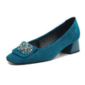 Women Breathable Mid-Heel Women Shoes Square-Toe Formal Loafers female