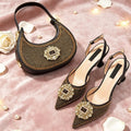 Italian Inspired Rhinestone HAND CRAFTED UPPER Pointed Toe Women High Heels Shoes and Bag Set
