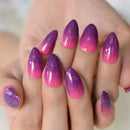 Hand with purple and pink gradient nail polish on a neutral background, Obroi
