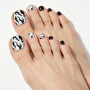 24pcs Black Line Gold Powder Press on Toenails Summer French Simple Toenails