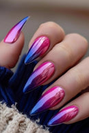 Nails with pink and blue gradient design on a blurred background, Obroi