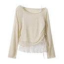 Summer Thin Long Knitted Lace Patchwork Strap Vest Two-Piece Set Casual Clothing