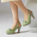 Women Pumps Round Toe High Heels 9cm Platform Back Buckle Strap