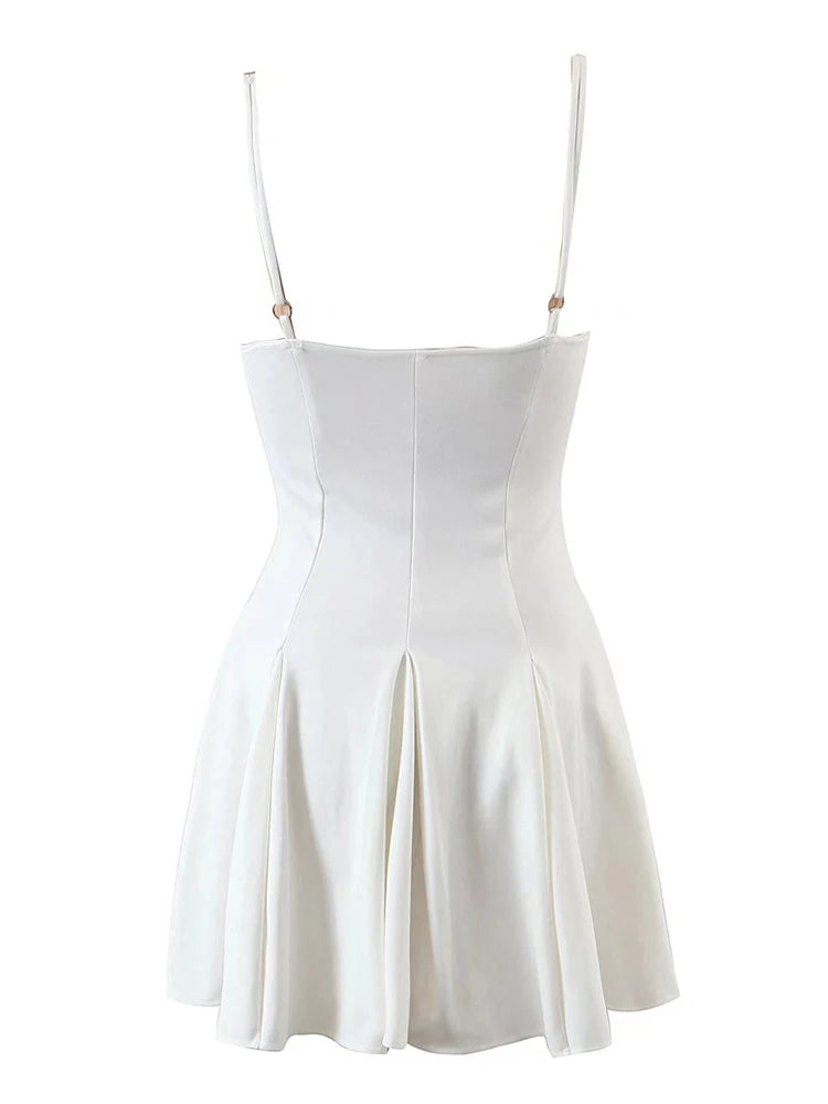Women Bow Lace Up Sling Sexy Dress Vintage Solid Ladies Short Summer Dress Romantic Female