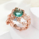 Rings for Women Inlaid with Green Stone Flower Round Personalized Creativity Party Rings Jewelry