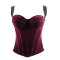French Velvet Corset Crop Tops Women Bones Overbust Bra Cups Slim Halter Tube Top Zipper Clothes
