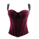 French Velvet Corset Crop Tops Women Bones Overbust Bra Cups Slim Halter Tube Top Zipper Clothes