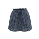 Retro Women Summer Plaid Straight Shorts Bow Drawstring Waist Wide Leg Loose Casual Short Pants