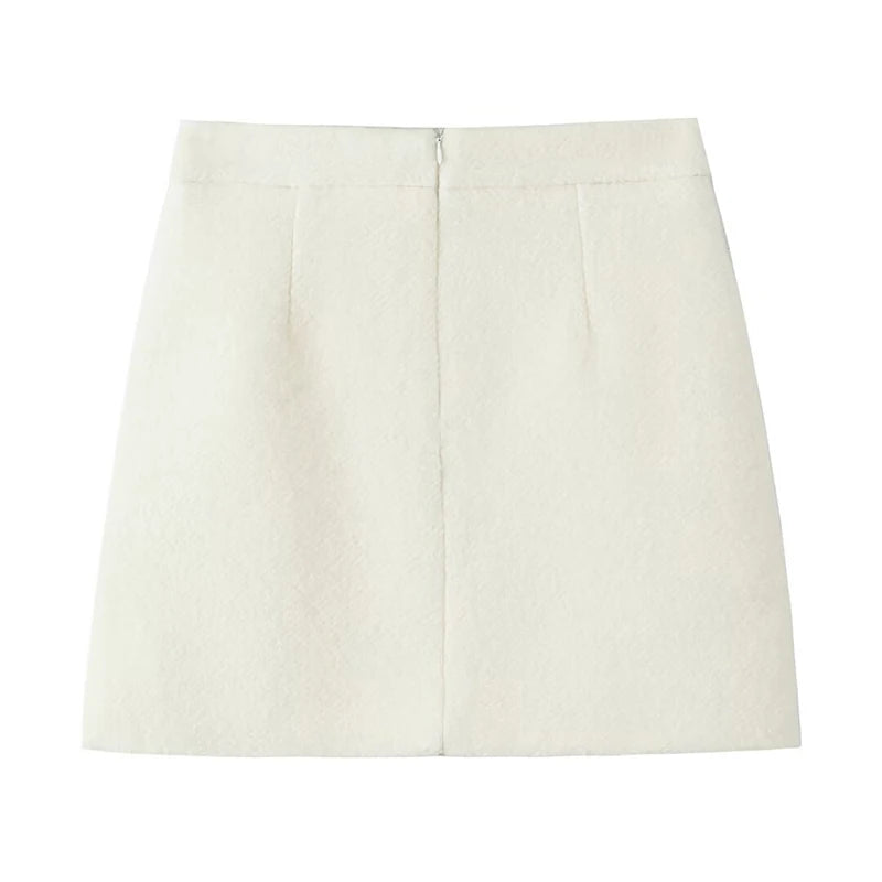 Women Tweed A-line Mini Skirt Office Lady Elegant Autumn Winter Skirts