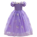 Purple dress with floral embroidery on a white background, Obroi