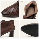 Women Boots Retro Summer Hollow Heels Natural Leather Ankle Breathable Shoes