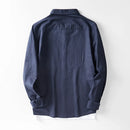 Men Spring Linen Lapel Solid Color Casual Shirt
