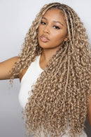 Deep Wave Feather Crochet Hair Extensions Honey Blonde Colored Knotless Curly Human Hair Pre Separated For Twist Braiding