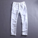 Linen Solid Blue Elastic Waist Straight Loose Trousers Summer Breathable Drawstring Men Clothing