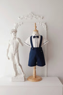 Toddler Boys Gentleman Outfit Set White Shirt Navy Suspender Shorts Baby Clothes