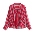 Spring Women's Clothing Stand Collar Striped Partial Transparency Shirt Top Women's Blouse