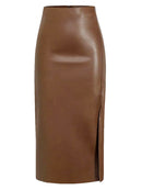 Leather Skirt With Slit For Women Slim High Waist Office Skirts Women