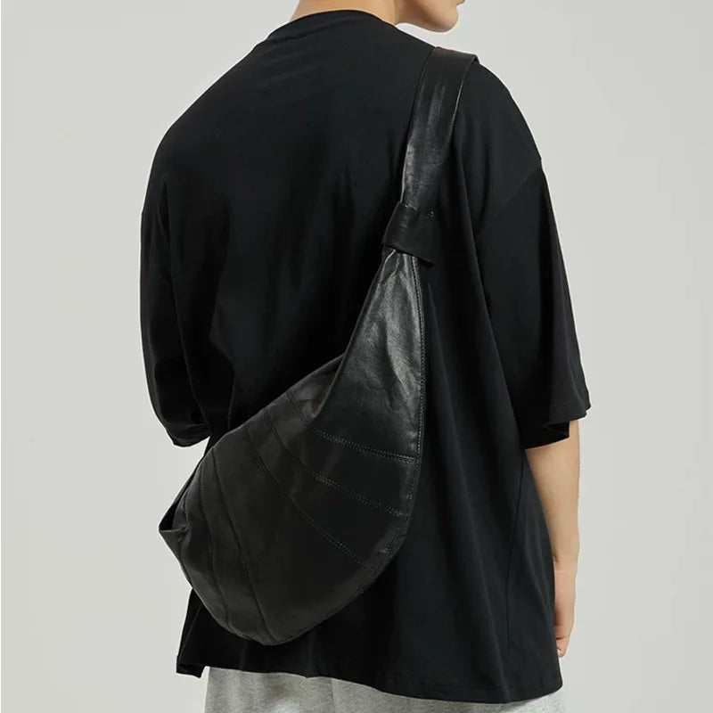 Crossbody Bag Men Croissant Men's Crossbody Bag Luxury Soft Leather Shoulder Bags Male Large Capacity