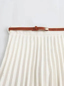 Mini Pleated Skirt For Women Belt High Waist Solid Casual Versatile Skirts Female Short Skirt