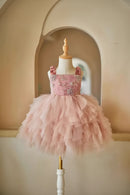 Baby Girls Princess Beading Evening Dress Children Bow Wedding Ball Gown Kids Luxury Infant Dresses