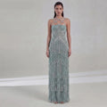 Light Green and Sliver Prom Dresses Halter Neck Gala Dresses Glitter Sequin Evening Party