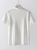Short Sleeve T Shirts Women Spring Summer Half Turtleneck White Top Tees For Ladies