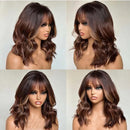 Blonde Highlight Human Hair Wig With Bangs Remy Wear And Go Made Wave Wigs For Women