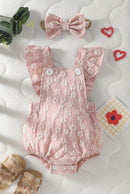 Baby Gilrs Fashion Cute Pink Flower Honey Jumpsuit For Summer Sleeveless Casual Clothing Headband