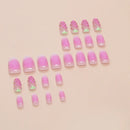 24pcs Strawberry False Nails Gradient Purple Fake Nails Full Cover Wearable Ins Short Round Press on Nails for Girls