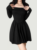 Dark Square Neck Mall Gothic Sexy Corset Dress For Women Long Sleeve Grunge A-line Dresses Black Bodycon Alt Partywear