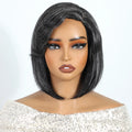 Mannequin head with a black bob wig on a white background, Obroi