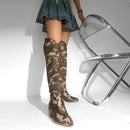 Women Pointed Toe Blue Rhinestone Over The Knee Boots Heel Handmade Female Bling Boots